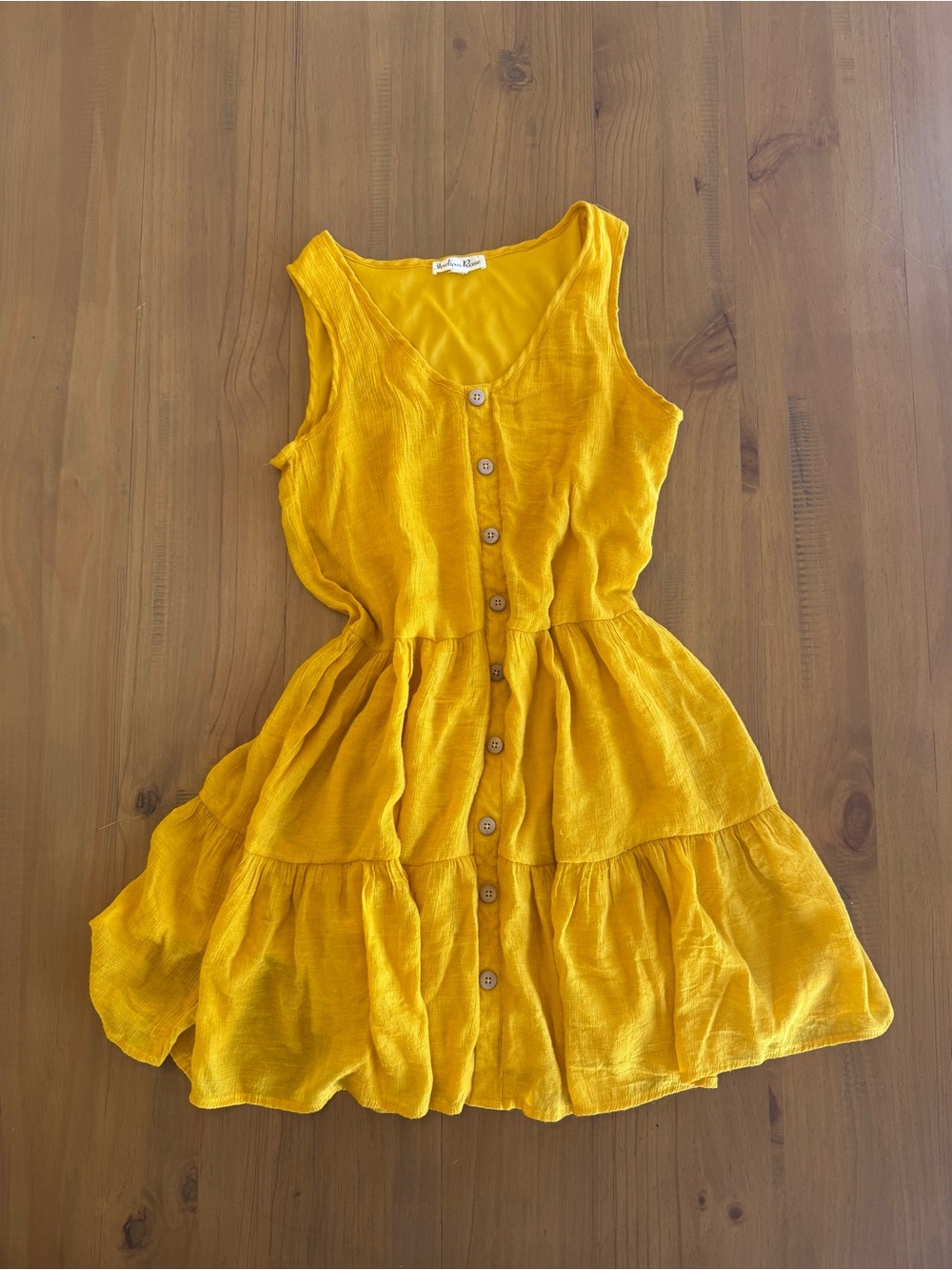 Indigo Rose Size M Mustard Yellow Button Front Mini Dress tiered Crinkle Boho